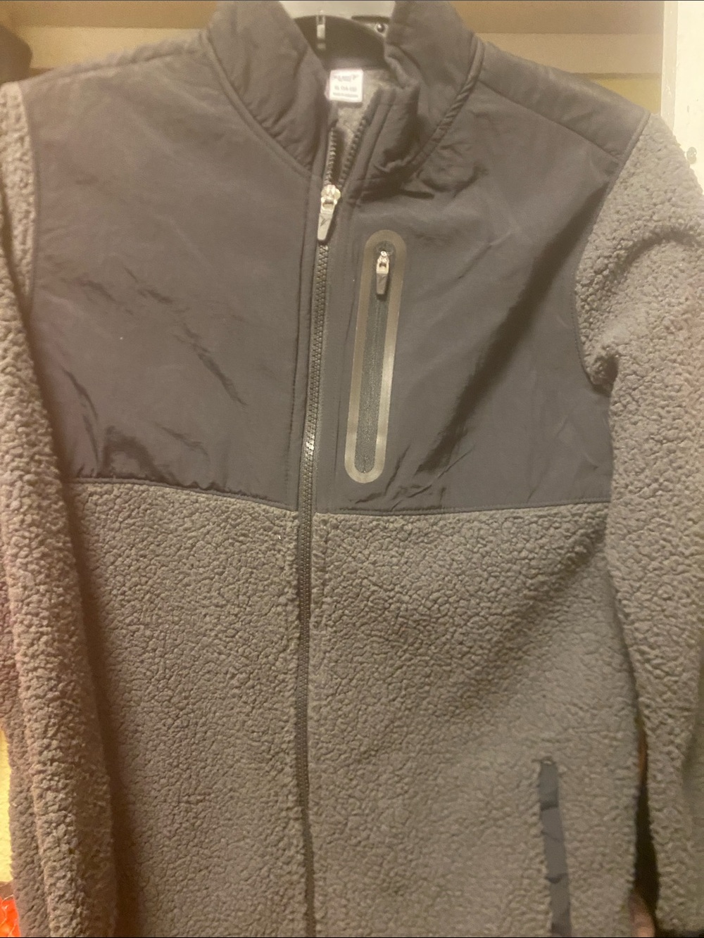 Old Navy Gray Sherpa Jacket with Contrast Chest Panel